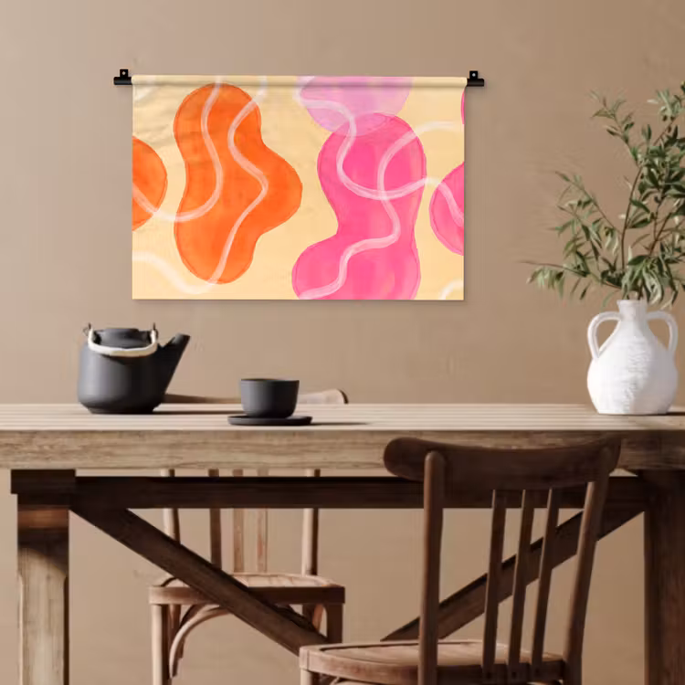 Abstract - Aquarel - Organisch - Oranje - Roze Wandkleed katoen klein -sfeer6