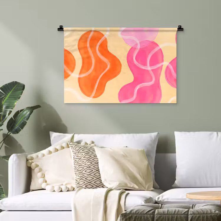 Abstract - Aquarel - Organisch - Oranje - Roze Wandkleed katoen klein -sfeer7