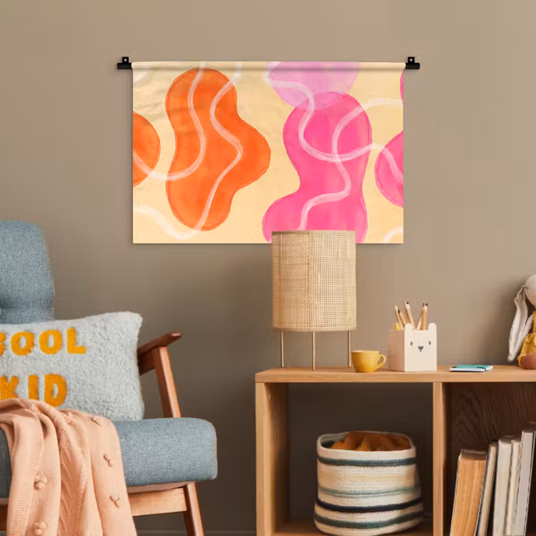 Abstract - Aquarel - Organisch - Oranje - Roze Wandkleed katoen klein -wsfeer4_kind