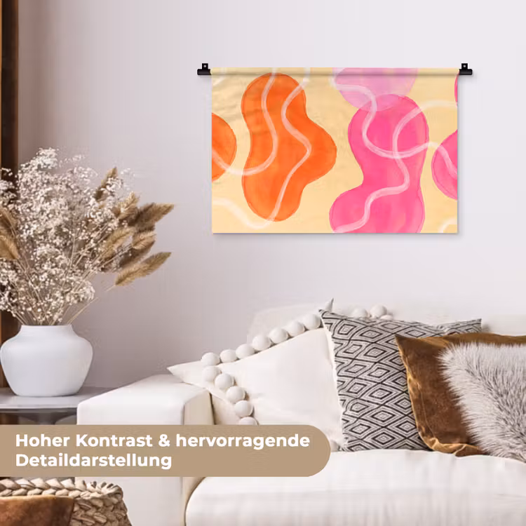Abstract - Aquarel - Organisch - Oranje - Roze Wandkleed katoen klein -tsfeer1_DE