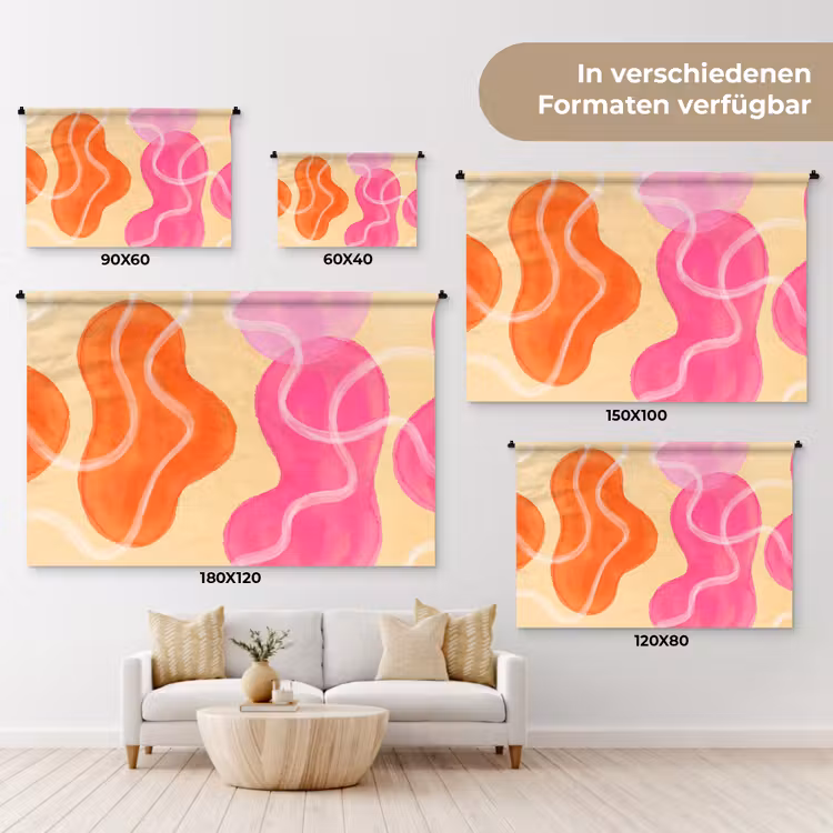 Abstract - Aquarel - Organisch - Oranje - Roze Wandkleed katoen klein -tsfeer8_DE