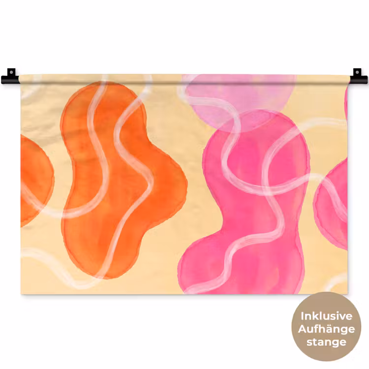 Abstract - Aquarel - Organisch - Oranje - Roze Wandkleed katoen klein -t3d_DE