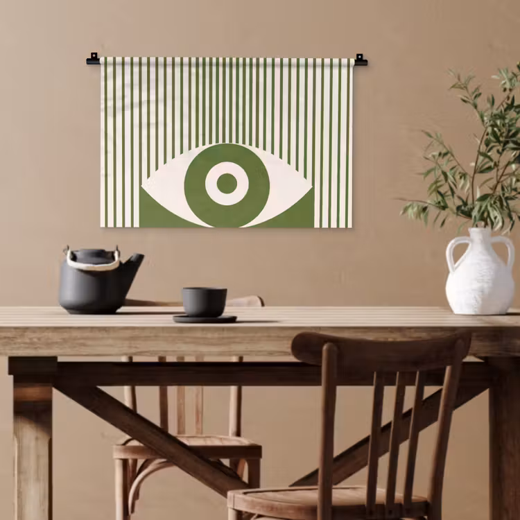 Abstract - Oog - Strepen - Modern - Groen Wandkleed katoen klein -sfeer6