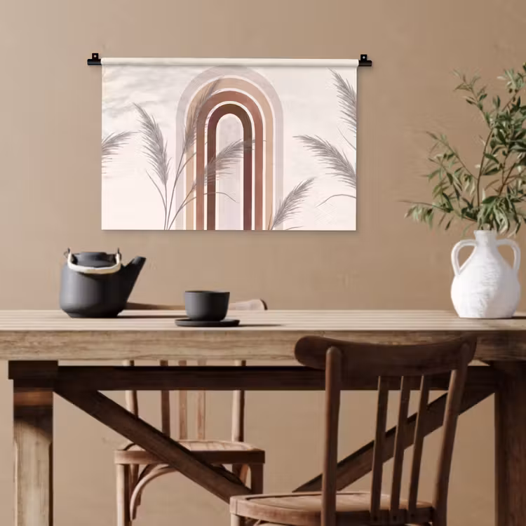 Abstract - Bogen - Plant - Boho - Beige Wandkleed katoen klein -sfeer6
