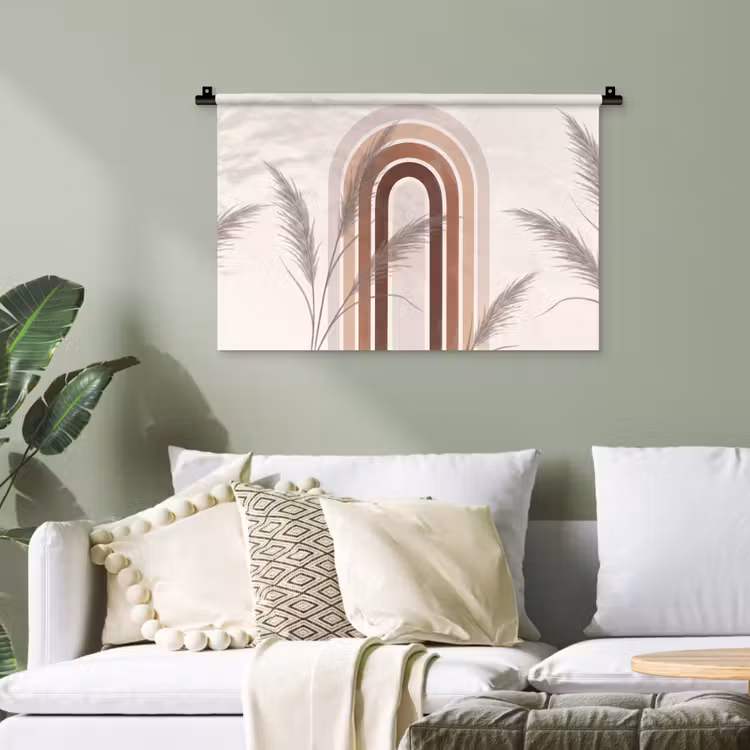Abstract - Bogen - Plant - Boho - Beige Wandkleed katoen klein -sfeer7