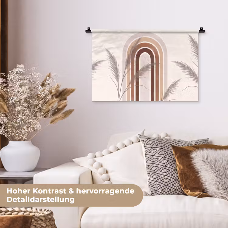 Abstract - Bogen - Plant - Boho - Beige Wandkleed katoen klein -tsfeer1_DE