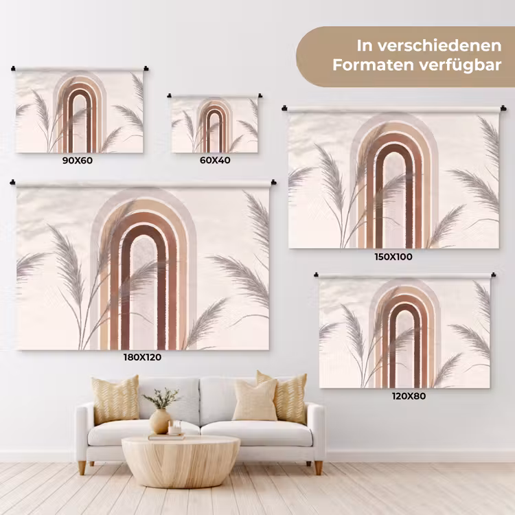 Abstract - Bogen - Plant - Boho - Beige Wandkleed katoen klein -tsfeer8_DE