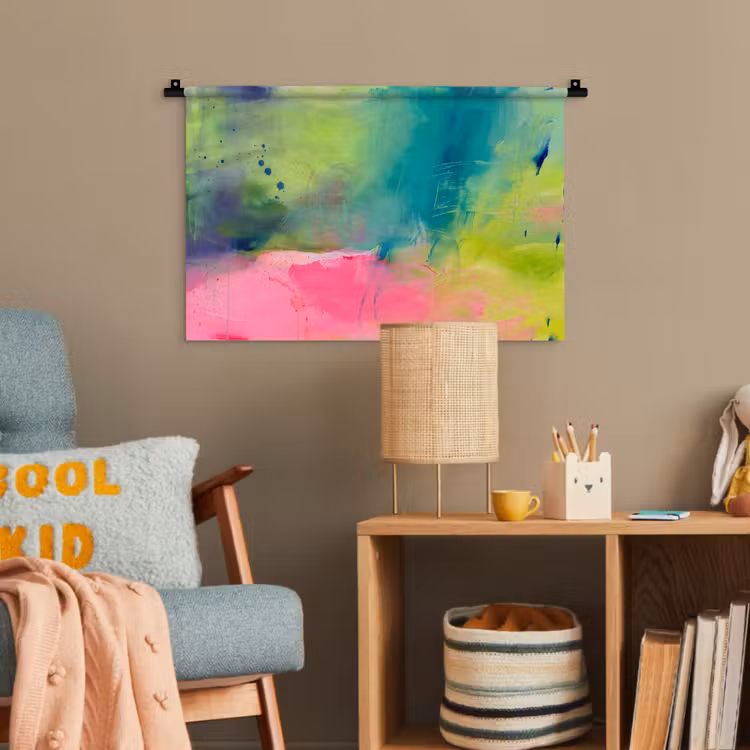 Abstract - Kleuren - Modern - Groen - Roze Wandkleed katoen klein -wsfeer4_kind