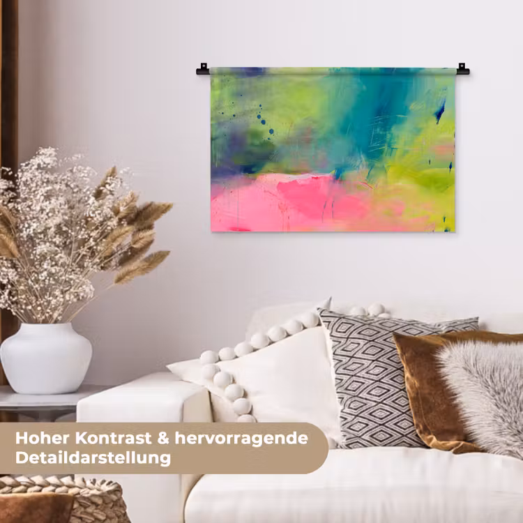 Abstract - Kleuren - Modern - Groen - Roze Wandkleed katoen klein -tsfeer1_DE