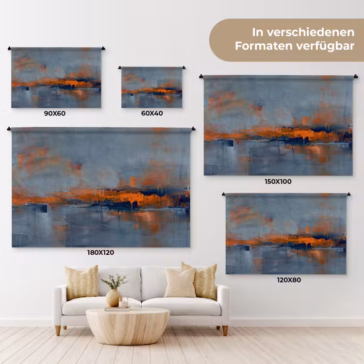 Abstract - Kleuren - Modern - Oranje - Grijs Wandkleed katoen klein -tsfeer8_DE