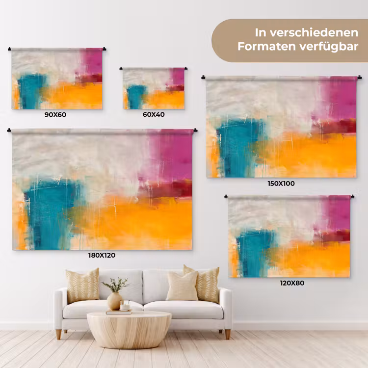 Abstract - Kleurrijk - Modern - Kunst - Oranje Wandkleed katoen klein -tsfeer8_DE