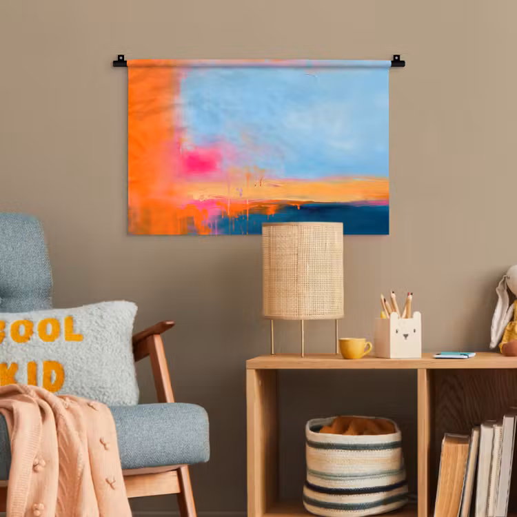 Abstract - Kleurvlakken - Modern - Oranje - Blauw Wandkleed katoen klein -wsfeer4_kind