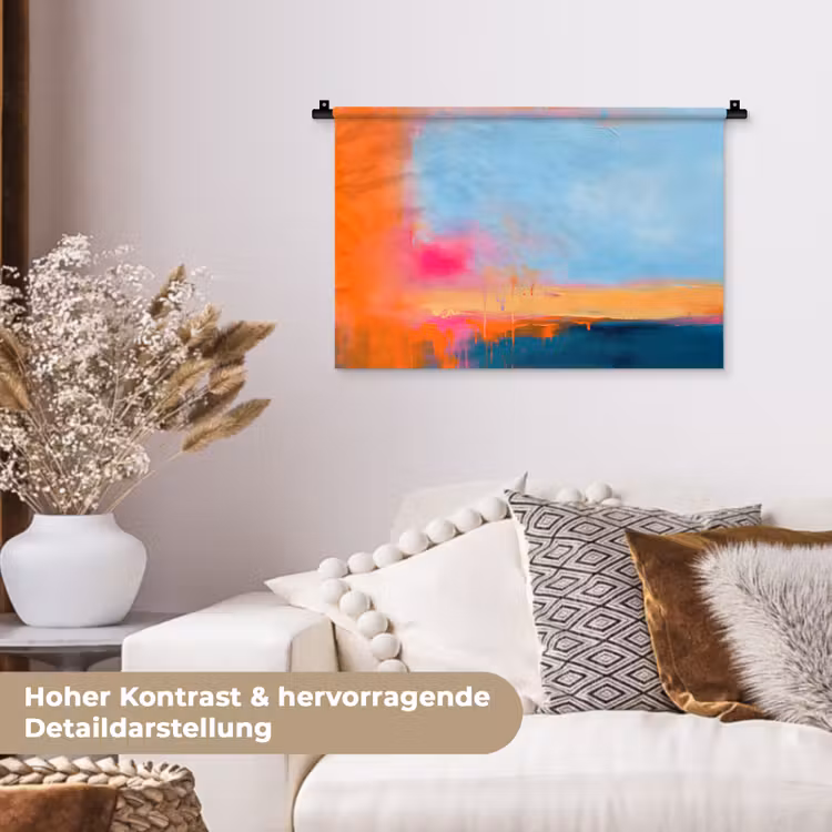 Abstract - Kleurvlakken - Modern - Oranje - Blauw Wandkleed katoen klein -tsfeer1_DE