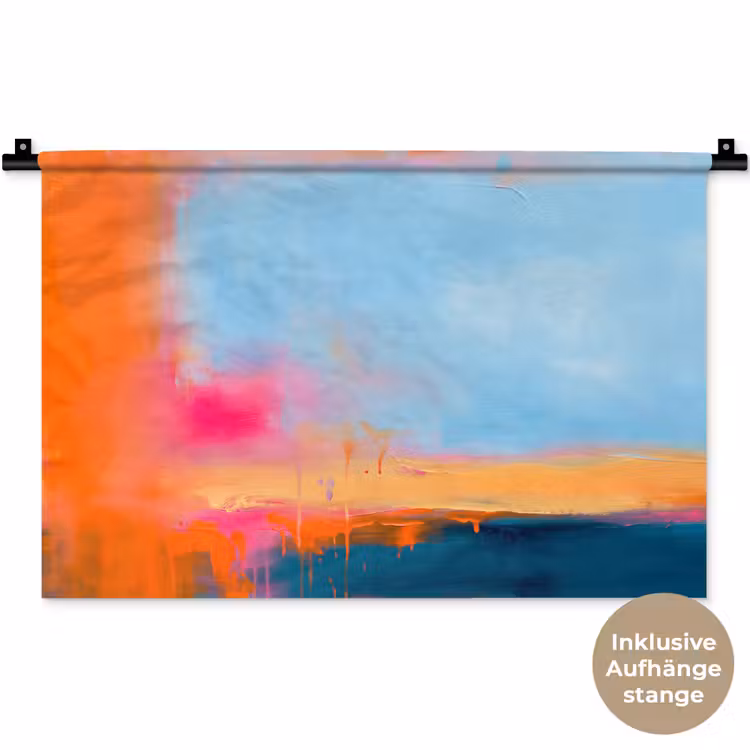 Abstract - Kleurvlakken - Modern - Oranje - Blauw Wandkleed katoen klein -t3d_DE