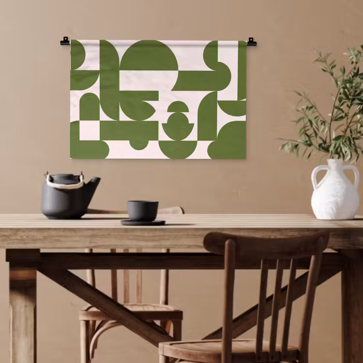 Abstract - Geometrie - Modern - Groen - Wit Wandkleed katoen klein -sfeer6