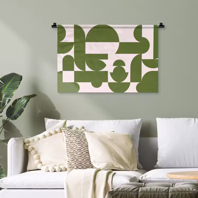 Abstract - Geometrie - Modern - Groen - Wit Wandkleed katoen klein -sfeer7