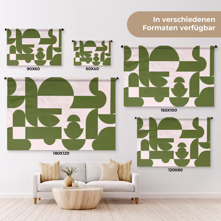 Abstract - Geometrie - Modern - Groen - Wit Wandkleed katoen klein -tsfeer8_DE