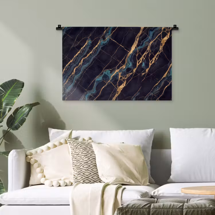 Abstract - Gouden lijnen - Kunst - Modern - Zwart Wandkleed katoen klein -sfeer7