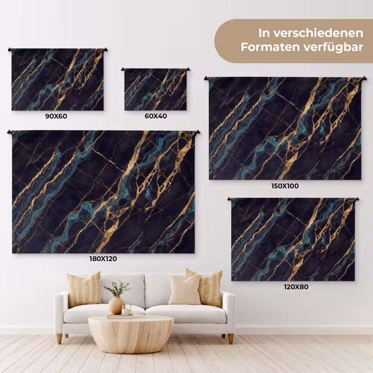 Abstract - Gouden lijnen - Kunst - Modern - Zwart Wandkleed katoen klein -tsfeer8_DE