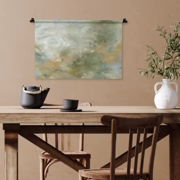 Abstract - Groen - Beige - Modern - Kunst Wandkleed katoen klein -sfeer6