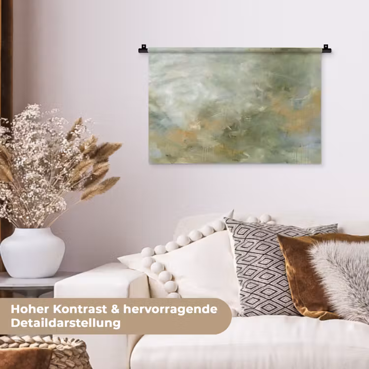 Abstract - Groen - Beige - Modern - Kunst Wandkleed katoen klein -tsfeer1_DE
