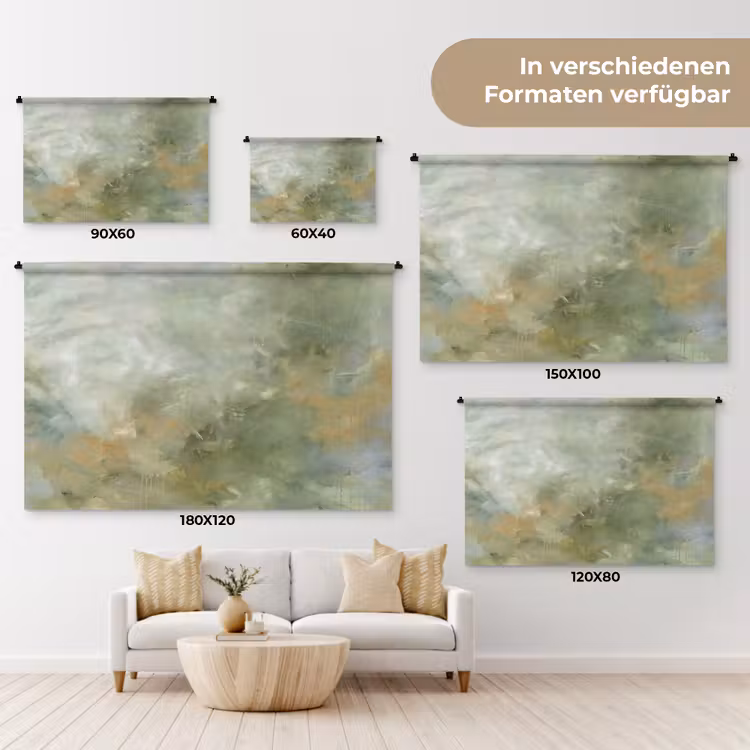 Abstract - Groen - Beige - Modern - Kunst Wandkleed katoen klein -tsfeer8_DE