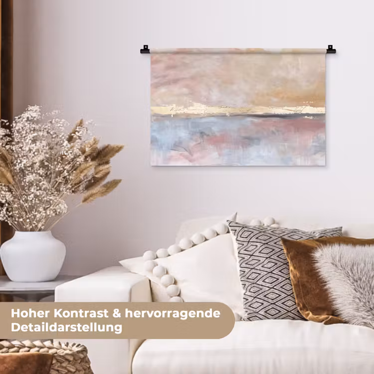 Abstract - Horizontaal - Kunst - Roze - Goud Wandkleed katoen klein -tsfeer1_DE