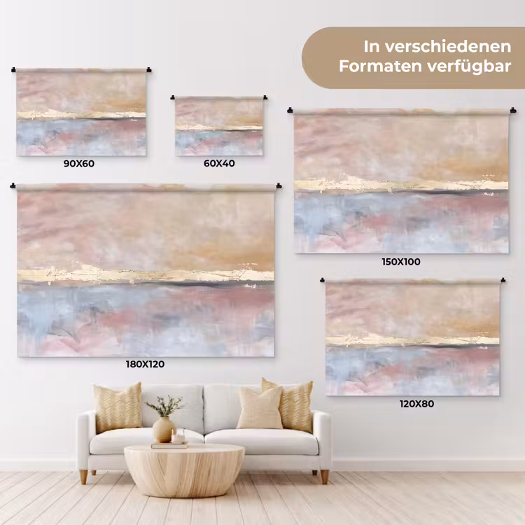 Abstract - Horizontaal - Kunst - Roze - Goud Wandkleed katoen klein -tsfeer8_DE