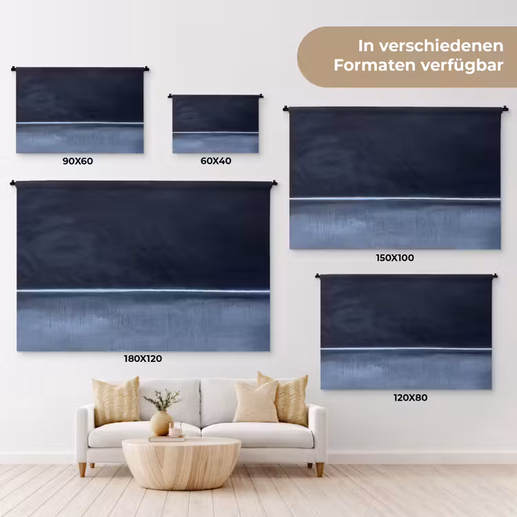 Abstract - Horizontale lijn - Minimalistisch - Donkerblauw - Kunst Wandkleed katoen klein -tsfeer8_DE