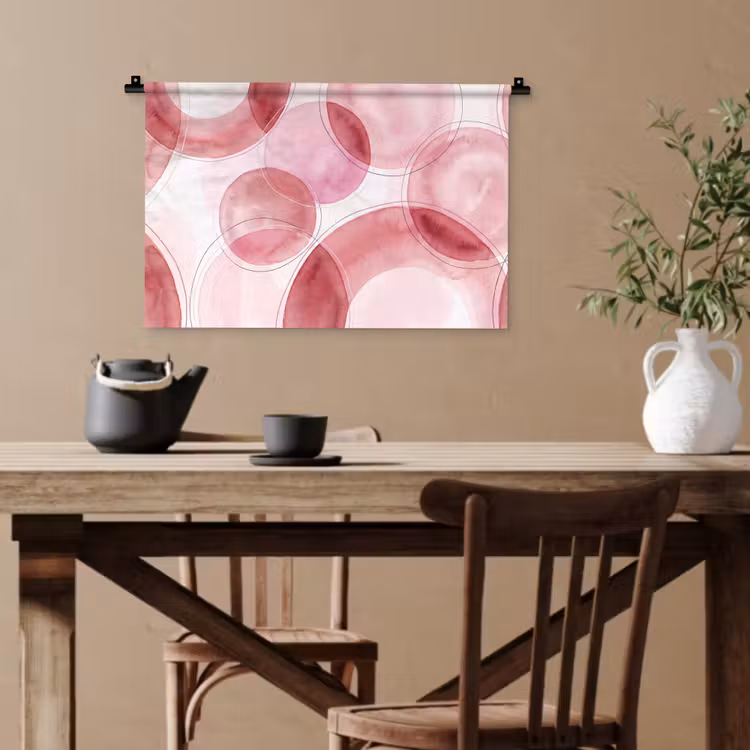 Abstract - Cirkels - Modern - Roze - Kunst Wandkleed katoen klein -sfeer6
