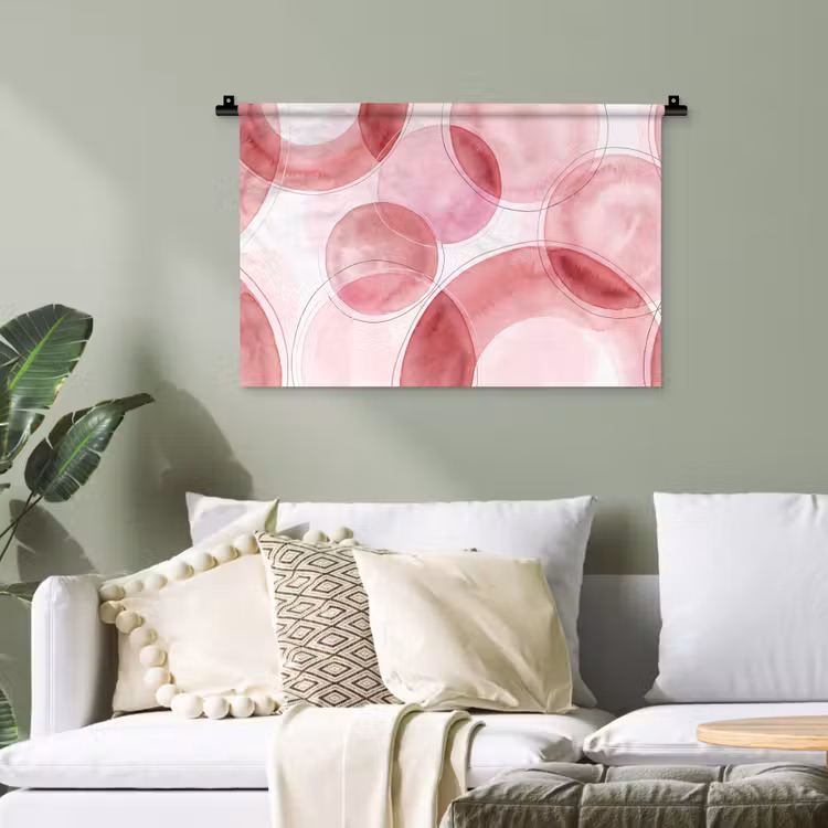 Abstract - Cirkels - Modern - Roze - Kunst Wandkleed katoen klein -sfeer7