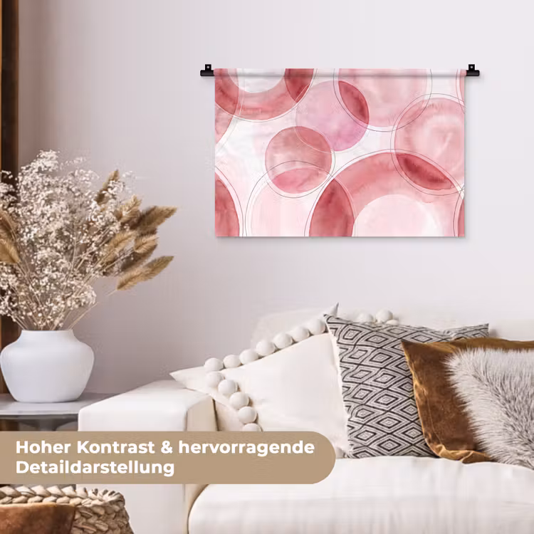 Abstract - Cirkels - Modern - Roze - Kunst Wandkleed katoen klein -tsfeer1_DE