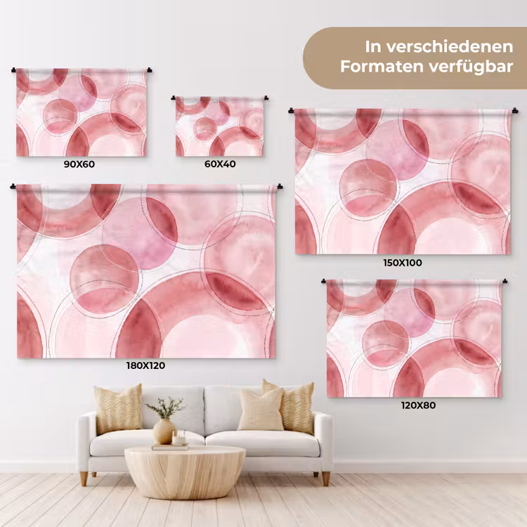 Abstract - Cirkels - Modern - Roze - Kunst Wandkleed katoen klein -tsfeer8_DE