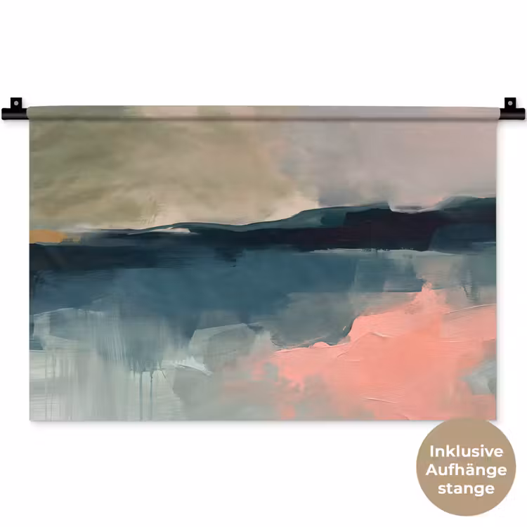 Abstract - Landschap - Kunst - Modern - Groen - Blauw Wandkleed katoen klein -t3d_DE