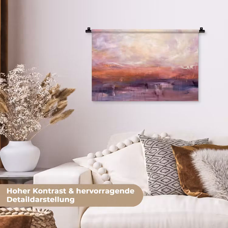 Abstract - Landschap - Modern - Paars - Oranje Wandkleed katoen klein -tsfeer1_DE