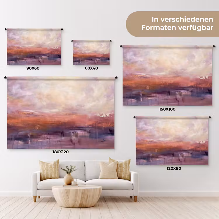 Abstract - Landschap - Modern - Paars - Oranje Wandkleed katoen klein -tsfeer8_DE