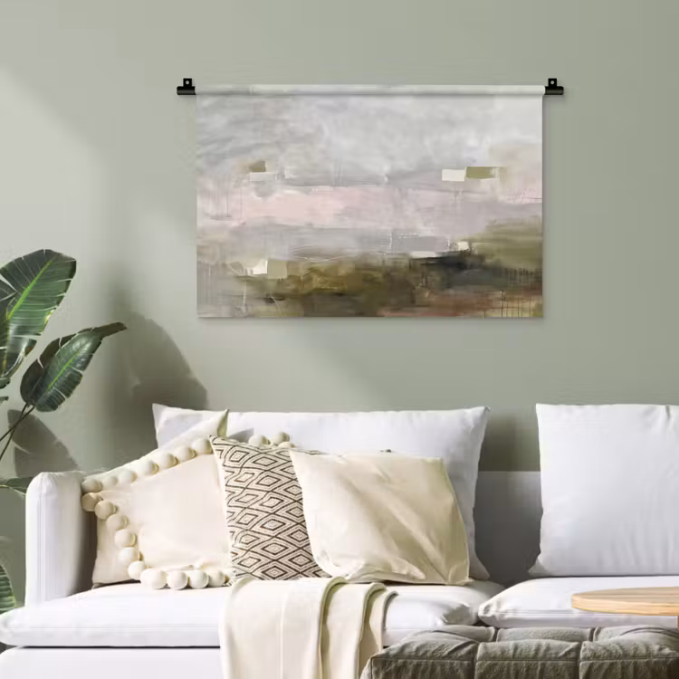 Abstract - Gelaagd - Kunst - Modern - Grijs-Groen Wandkleed katoen klein -sfeer7