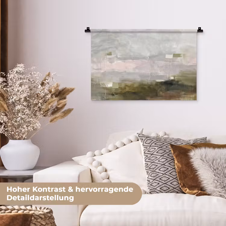 Abstract - Gelaagd - Kunst - Modern - Grijs-Groen Wandkleed katoen klein -tsfeer1_DE