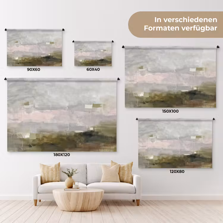 Abstract - Gelaagd - Kunst - Modern - Grijs-Groen Wandkleed katoen klein -tsfeer8_DE