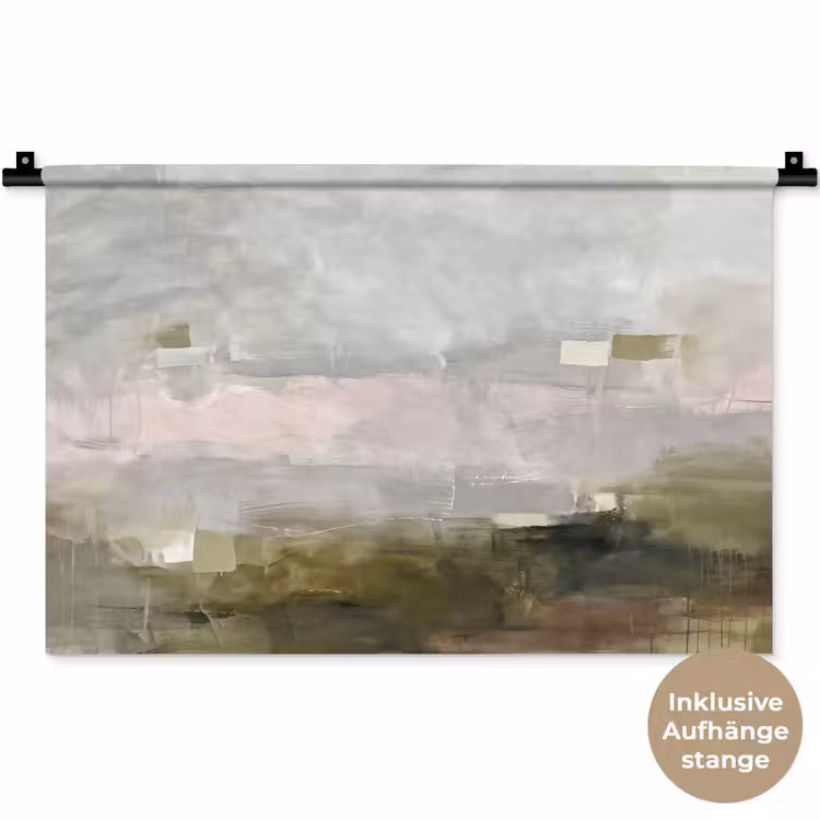 Abstract - Gelaagd - Kunst - Modern - Grijs-Groen Wandkleed katoen klein -t3d_DE