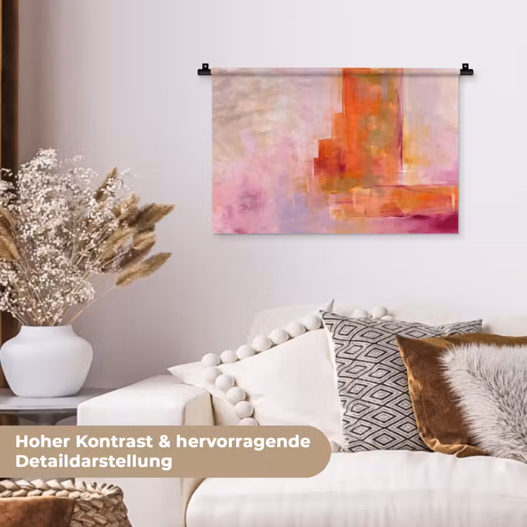 Abstract - Borstelstreken - Kunst - Paars - Goud Wandkleed katoen klein -tsfeer1_DE