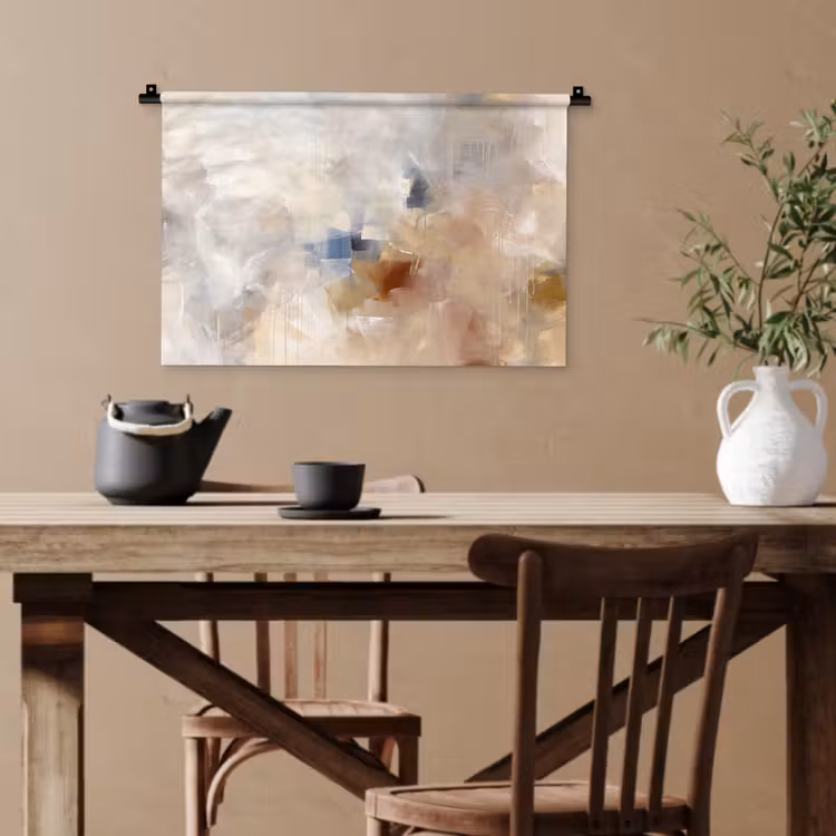 Abstract - Borstelstreken - Modern - Beige - Kunst Wandkleed katoen klein -sfeer6