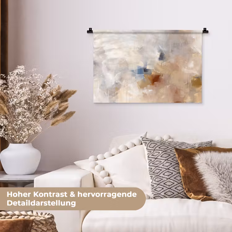 Abstract - Borstelstreken - Modern - Beige - Kunst Wandkleed katoen klein -tsfeer1_DE