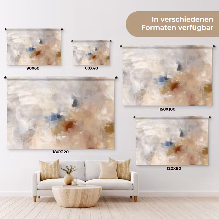 Abstract - Borstelstreken - Modern - Beige - Kunst Wandkleed katoen klein -tsfeer8_DE