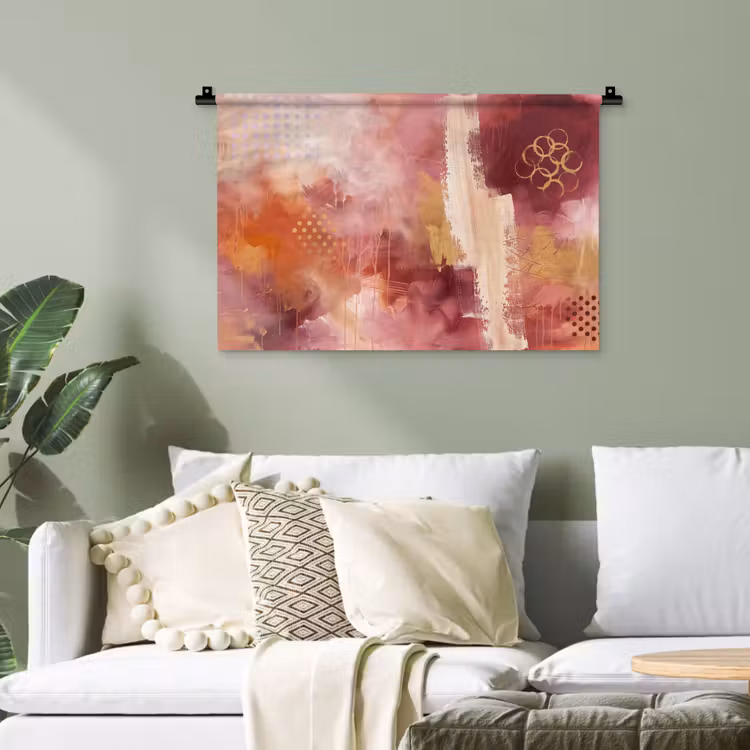 Abstract - Rood - Goud - Modern - Kunst Wandkleed katoen klein -sfeer7