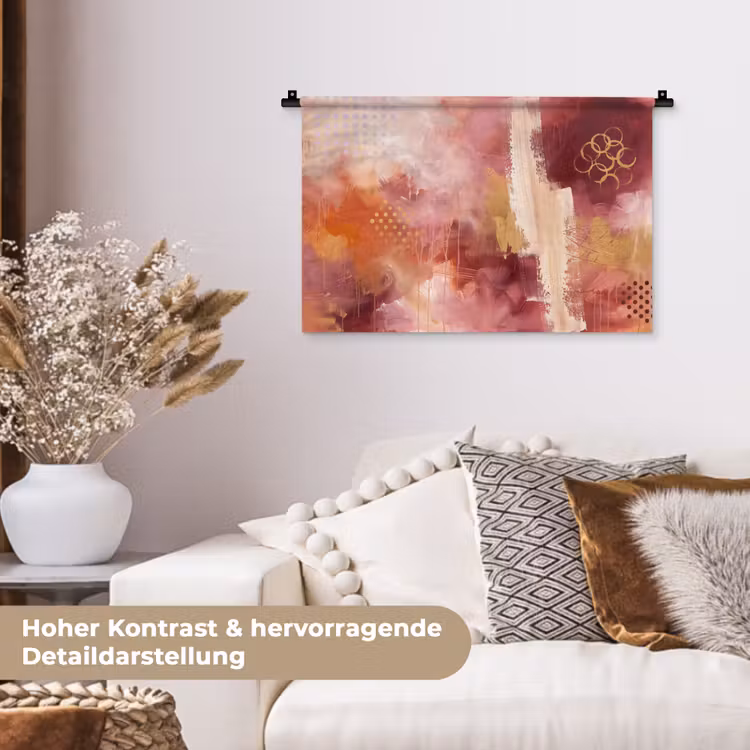 Abstract - Rood - Goud - Modern - Kunst Wandkleed katoen klein -tsfeer1_DE