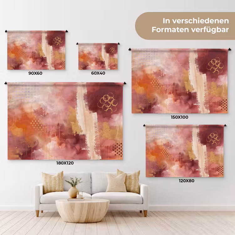 Abstract - Rood - Goud - Modern - Kunst Wandkleed katoen klein -tsfeer8_DE