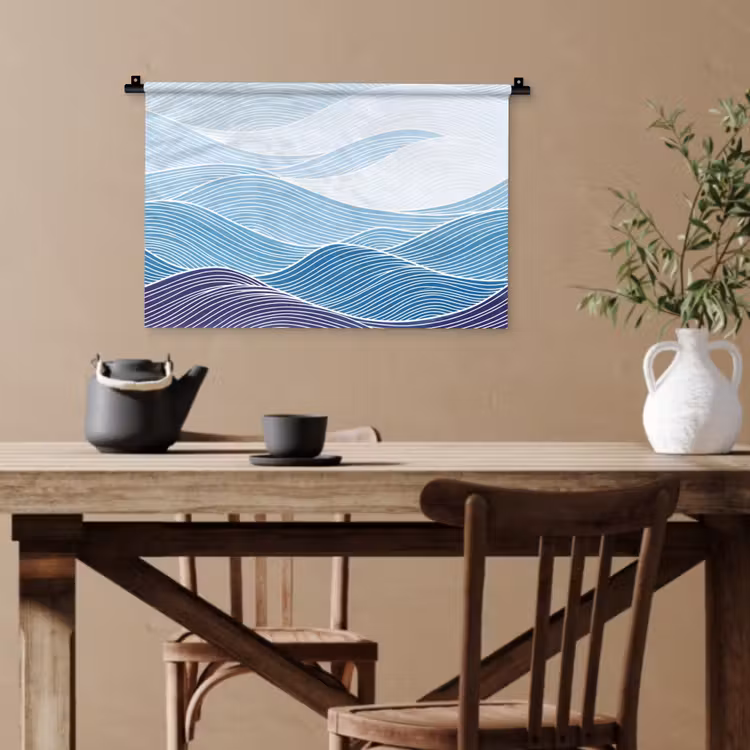 Abstract - Golven - Patroon - Blauw - Modern Wandkleed katoen klein -sfeer6