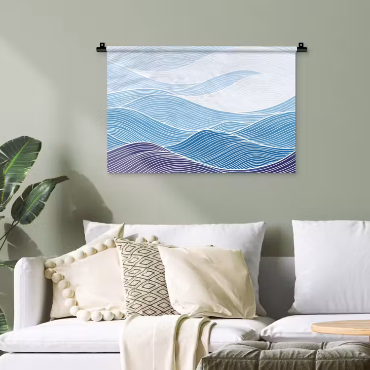 Abstract - Golven - Patroon - Blauw - Modern Wandkleed katoen klein -sfeer7
