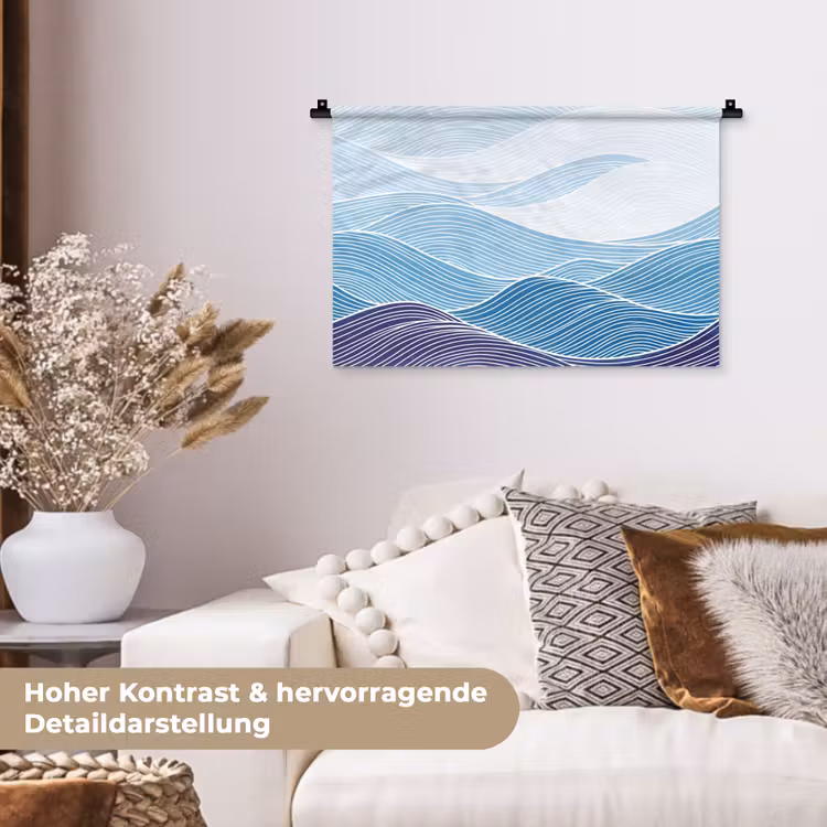 Abstract - Golven - Patroon - Blauw - Modern Wandkleed katoen klein -tsfeer1_DE